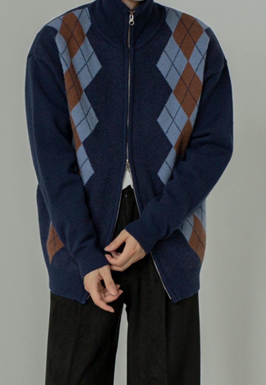 UZIP DESIGN Men's Vintage Diamond Cardigan