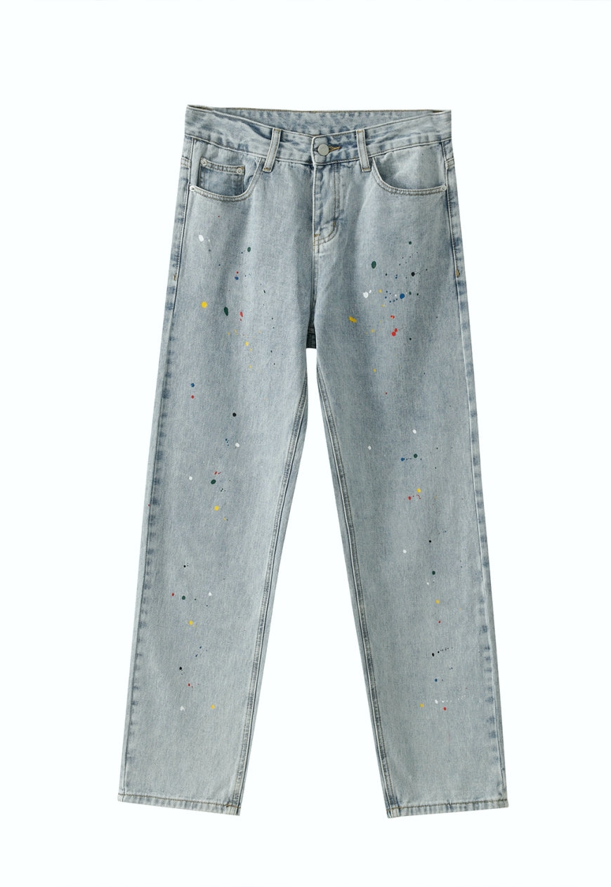 Men's Paint splattered blue jeans