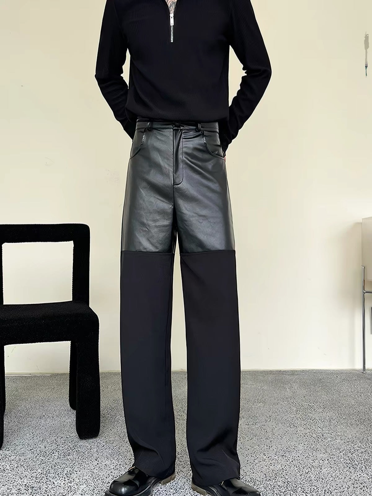 Men's Visual impact PU leather fashion trousers