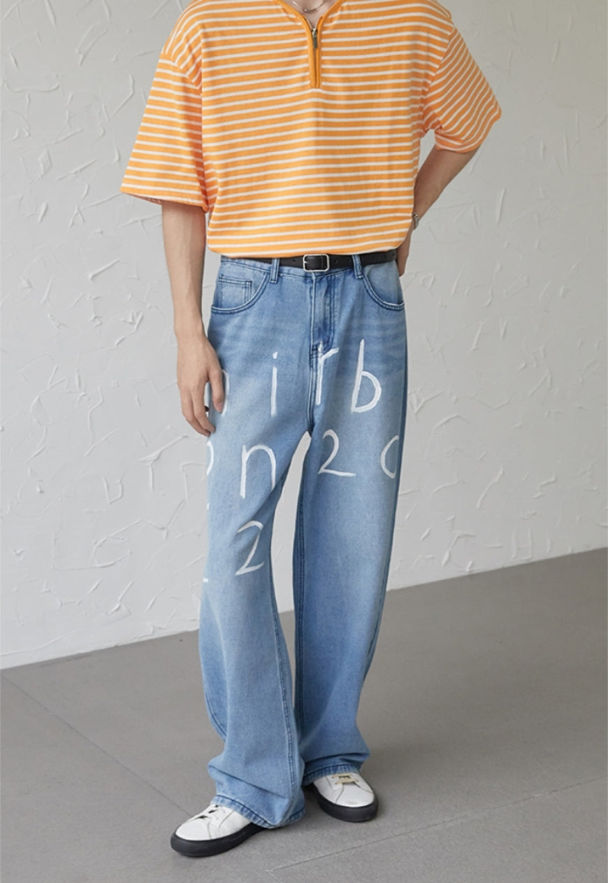 UZIP DESIGN Men's text design jeans