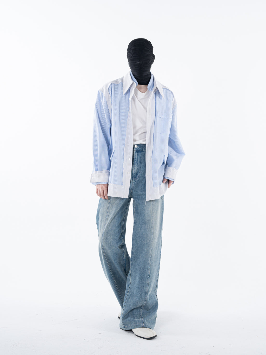 Men's Raw-edge striped two-piece shirt