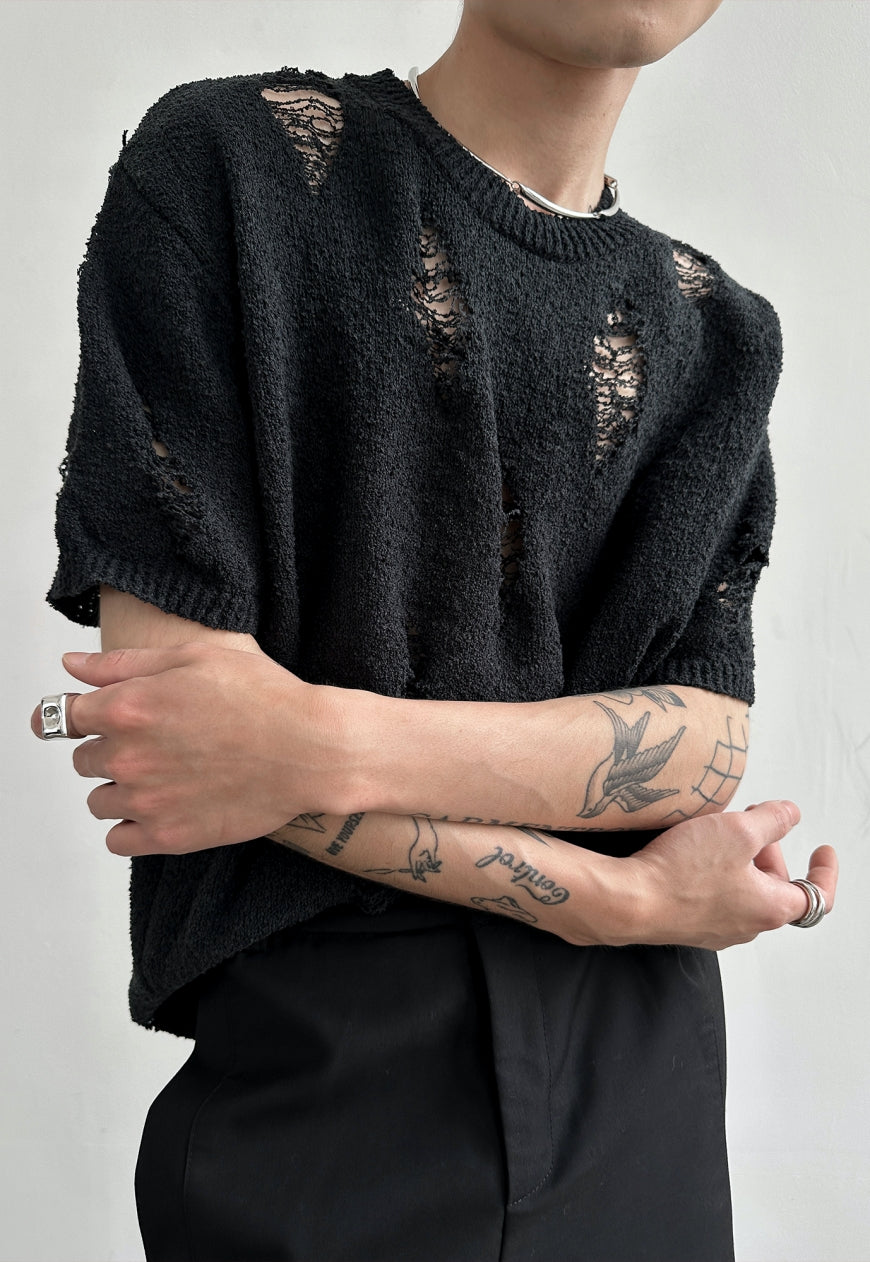 Men's Design brushed hole knit sweater