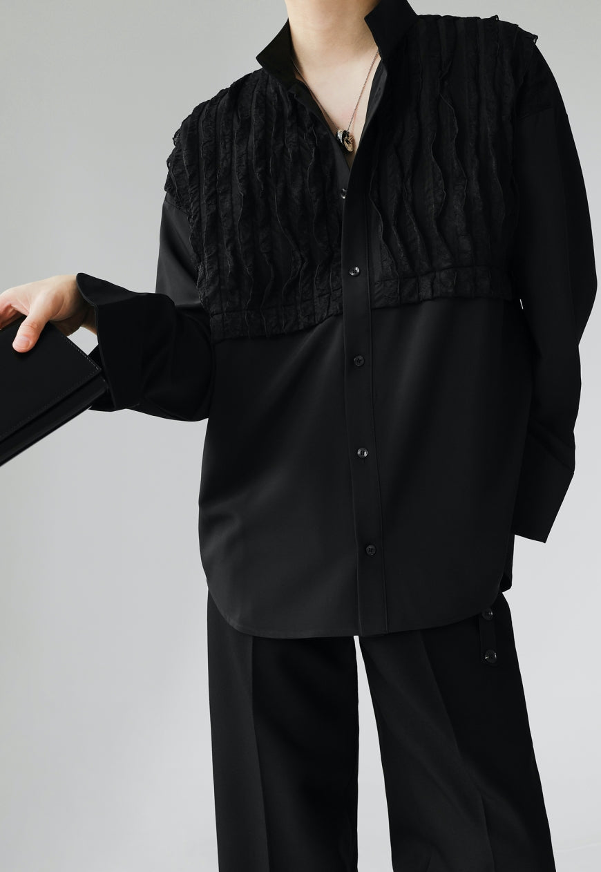 UZIP DESIGN Men's pleated technology long-sleeved shirt