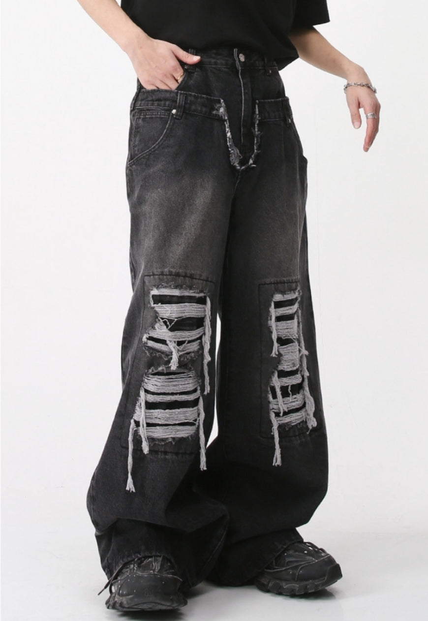 Unisex ripped denim trousers