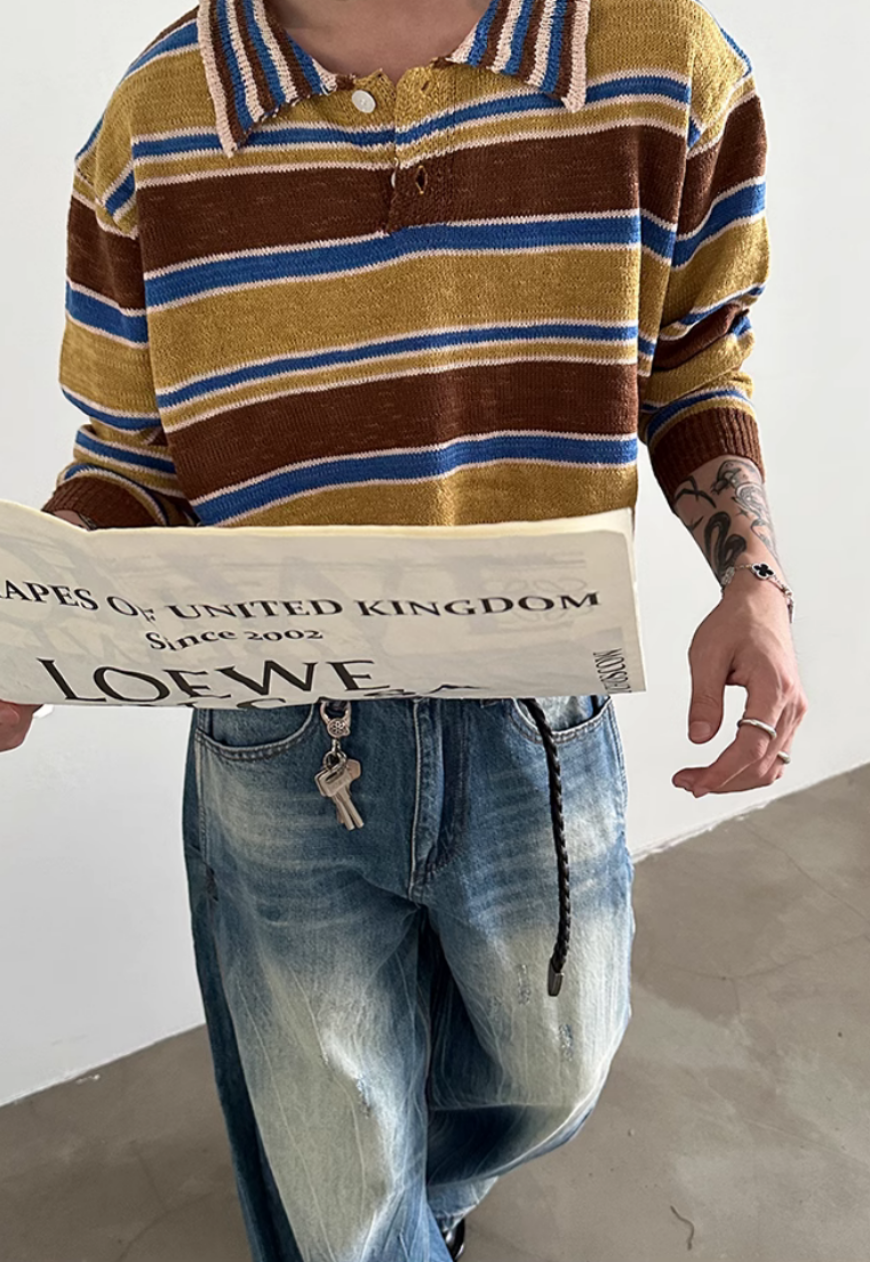 Men's rainbow striped polo sweater