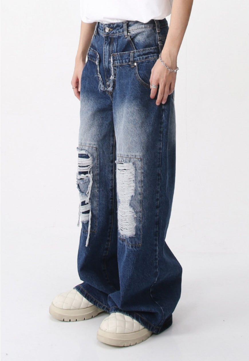 Unisex ripped denim trousers