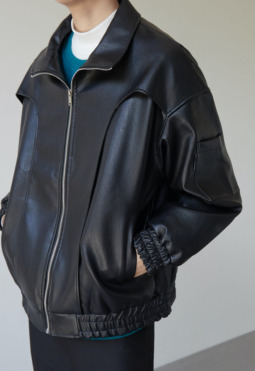 Men's Textured design leather jacket