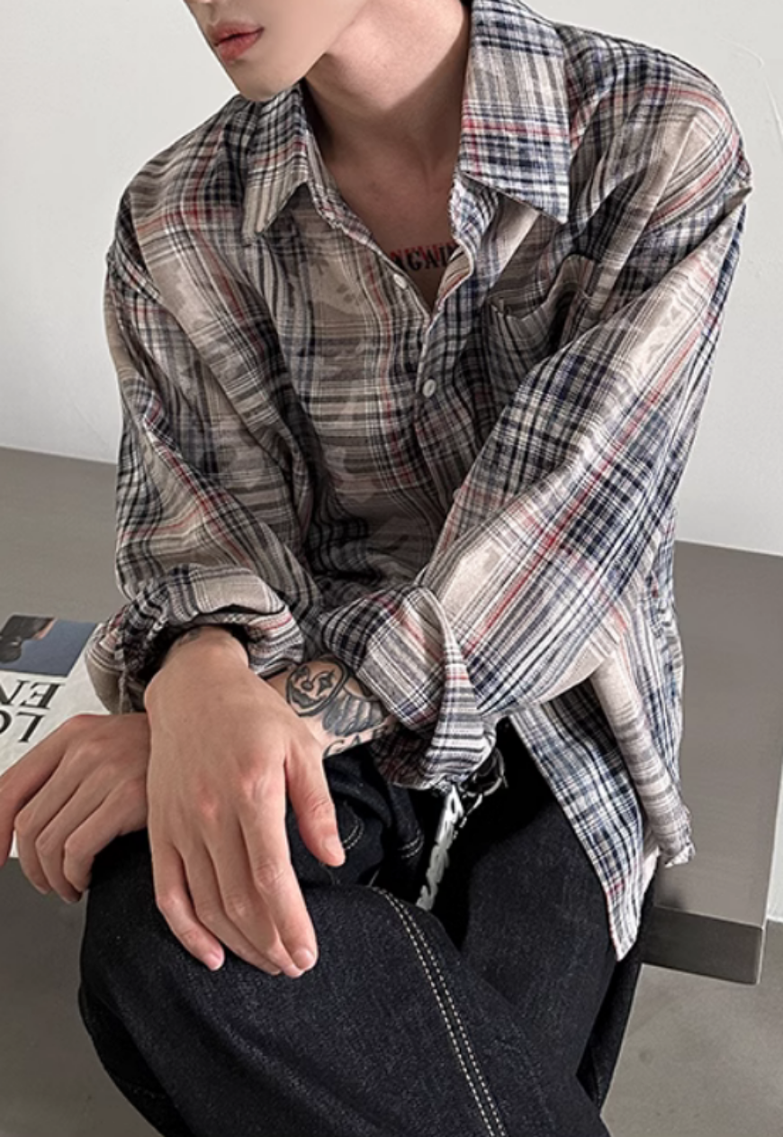 Men's Camouflage plaid long-sleeved shirt