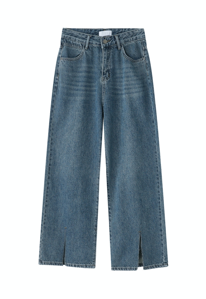 Men's slit denim trousers