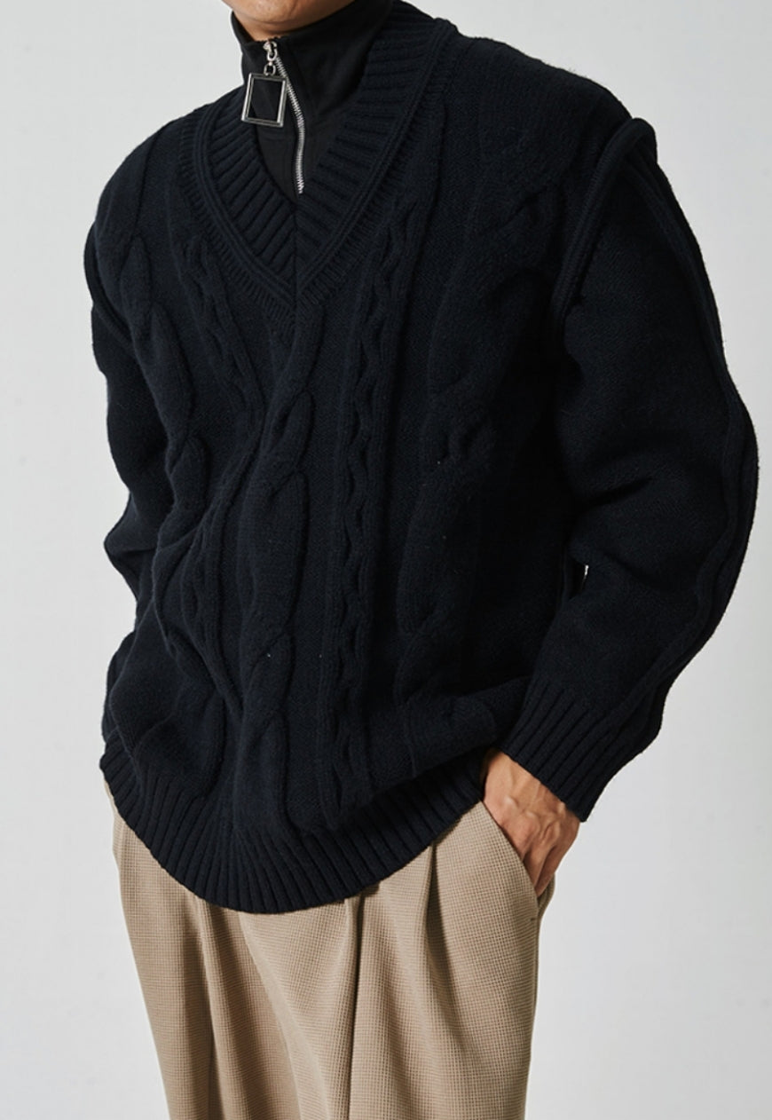 Men's V-neck linen pattern sweater