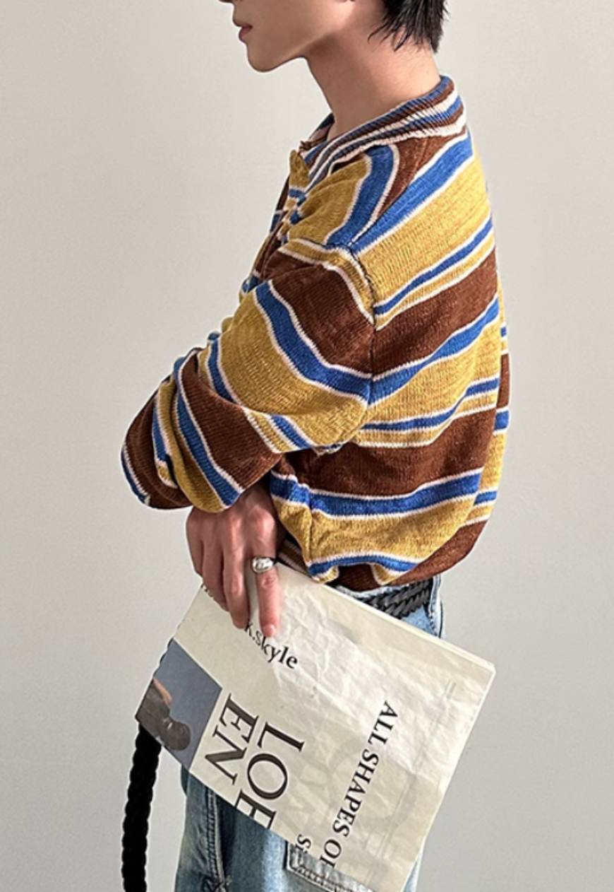 Men's rainbow striped polo sweater