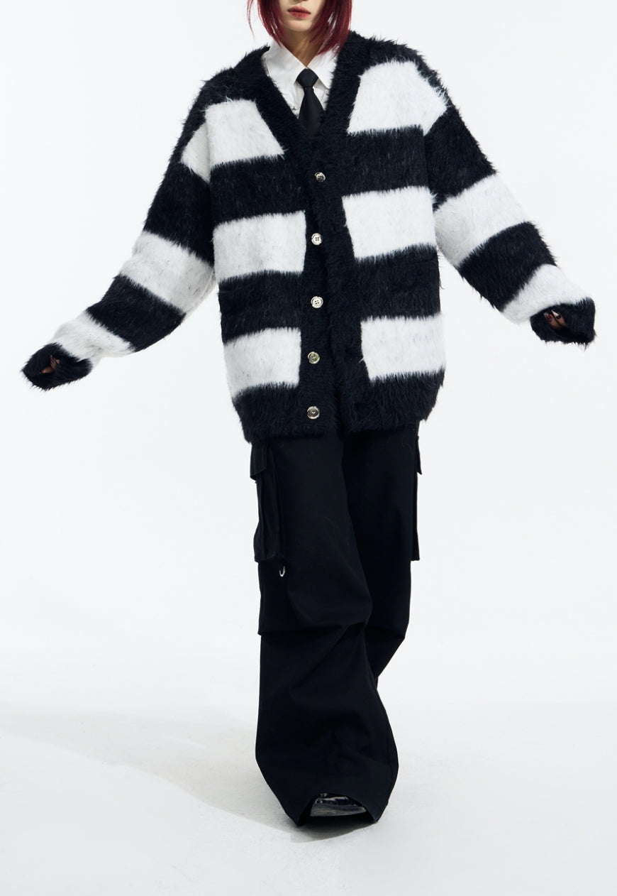 Men's striped design cardigan sweater