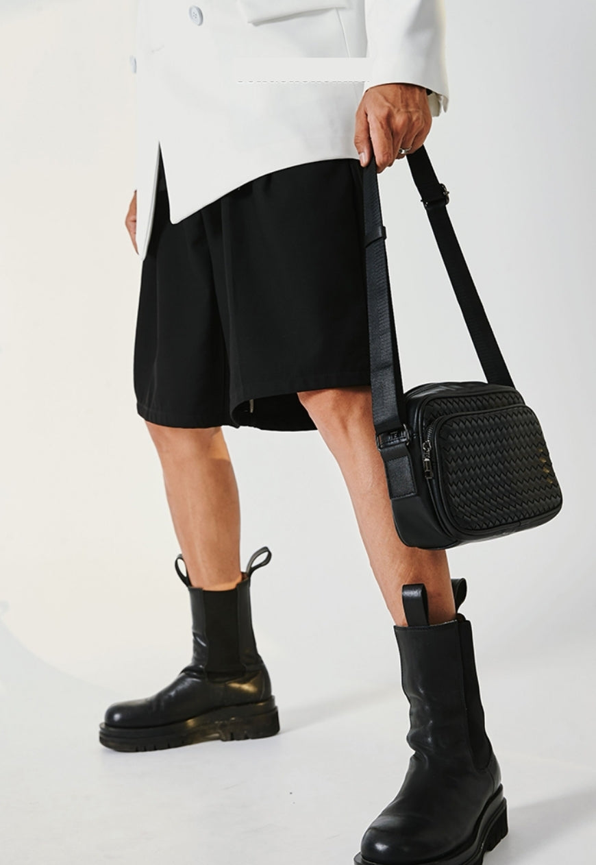 Men's hand-woven textured messenger bag