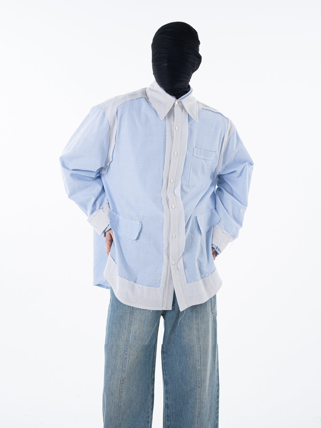 Men's Raw-edge striped two-piece shirt
