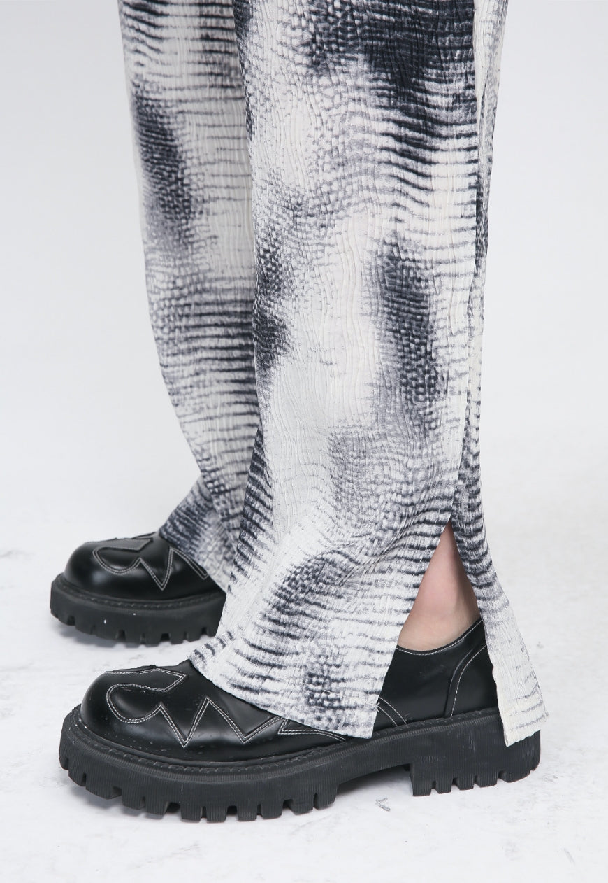 UZIP DESIGN Unisex tie-dye pleated slit trousers