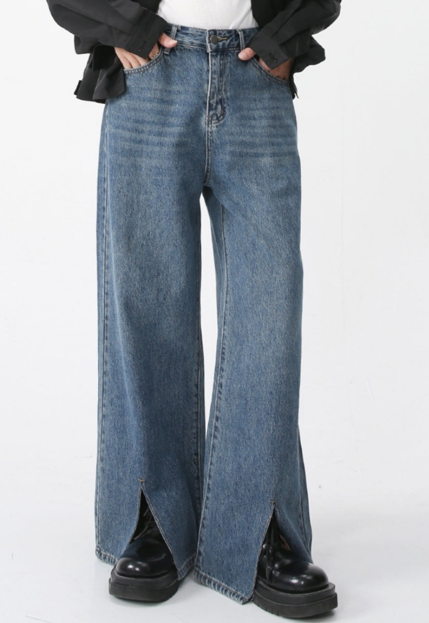 Men's slit denim trousers