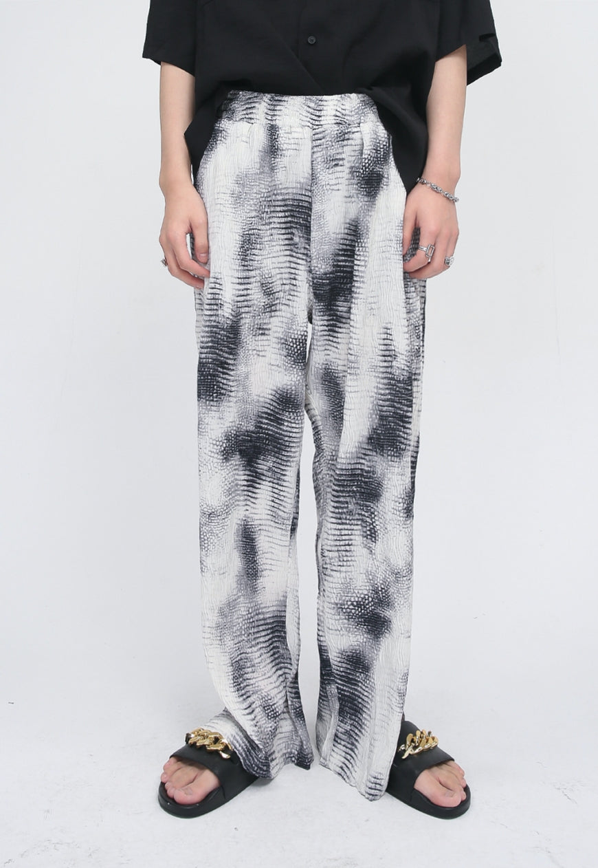 UZIP DESIGN Unisex tie-dye pleated slit trousers