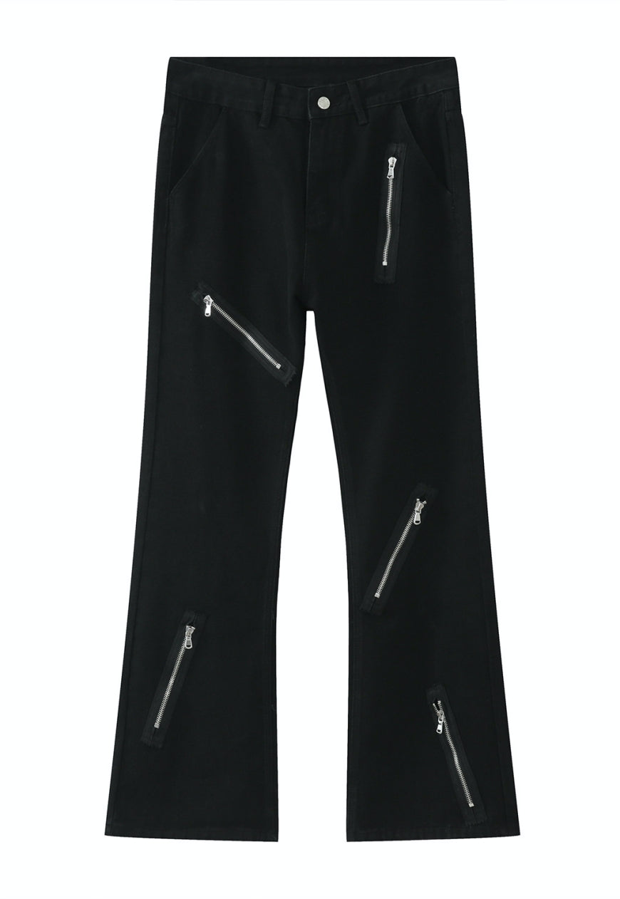 Unisex multi zipper design jeans