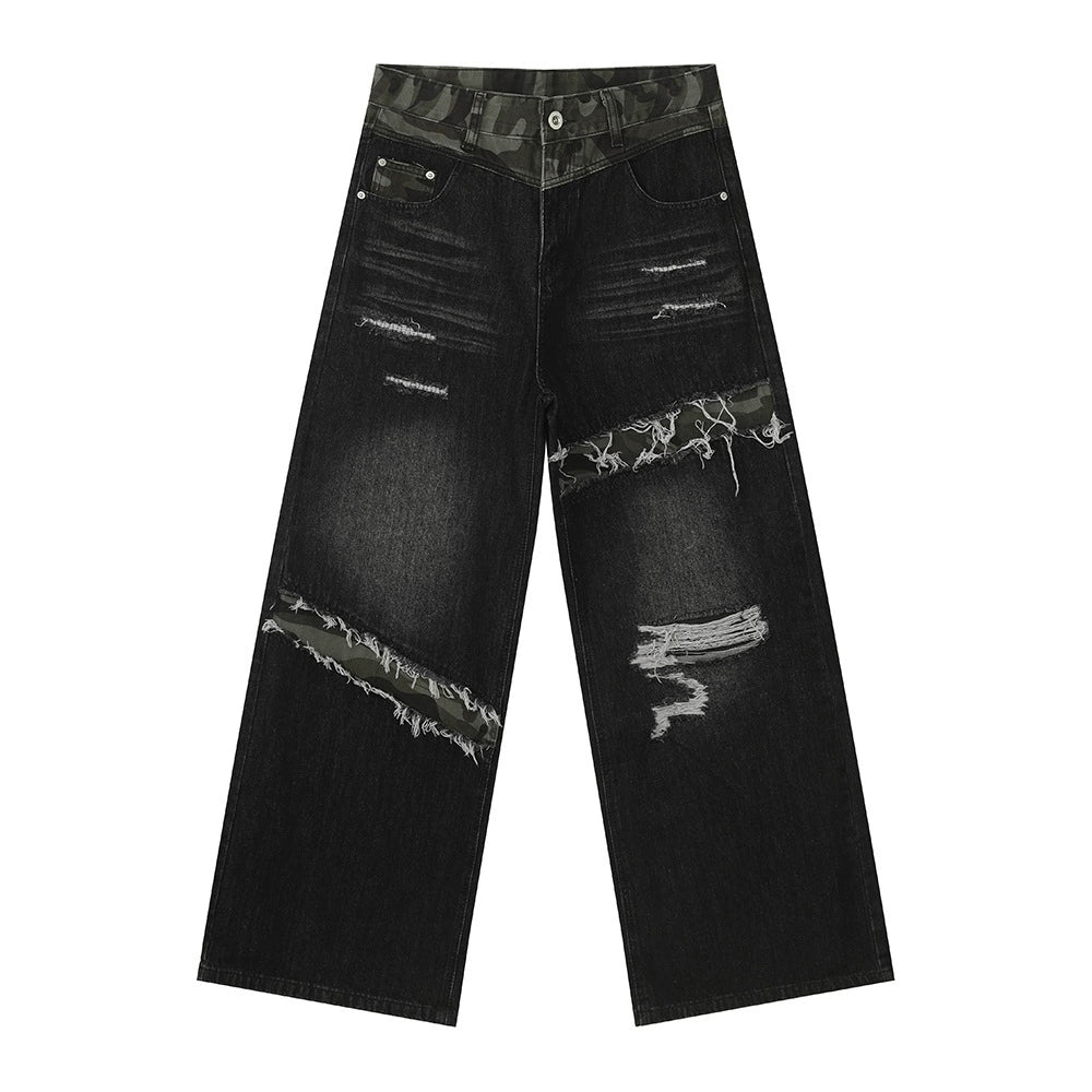 Men's Patchwork distressed denim