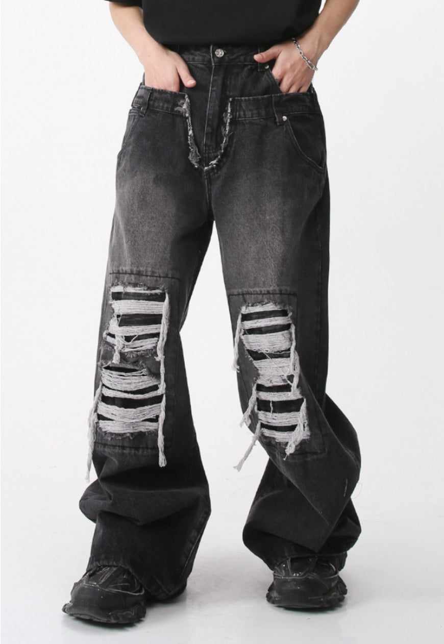 Unisex ripped denim trousers