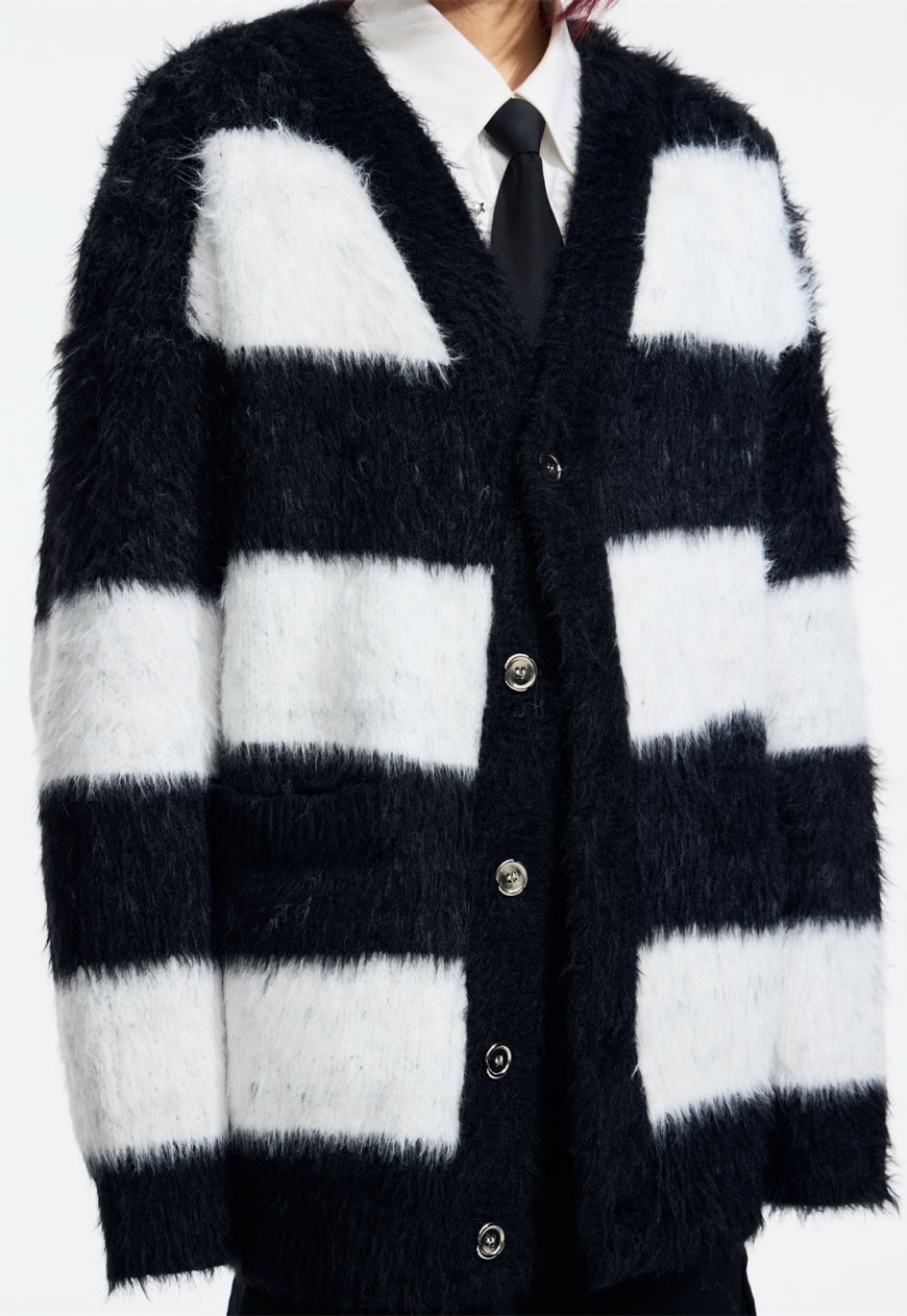Men's striped design cardigan sweater