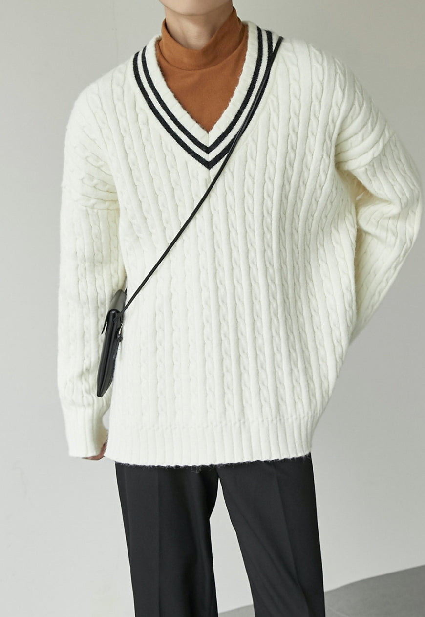 UZIP DESIGN Men's Vintage V-Neck Twist Sweater