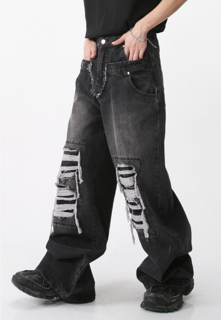 Unisex ripped denim trousers