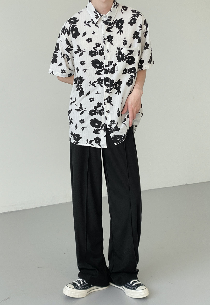 UZIP DESIGN Men's Vintage Flower Short Sleeve Shirt