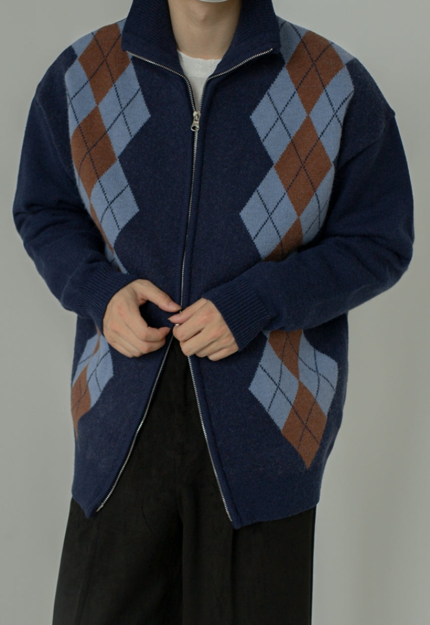 UZIP DESIGN Men's Vintage Diamond Cardigan