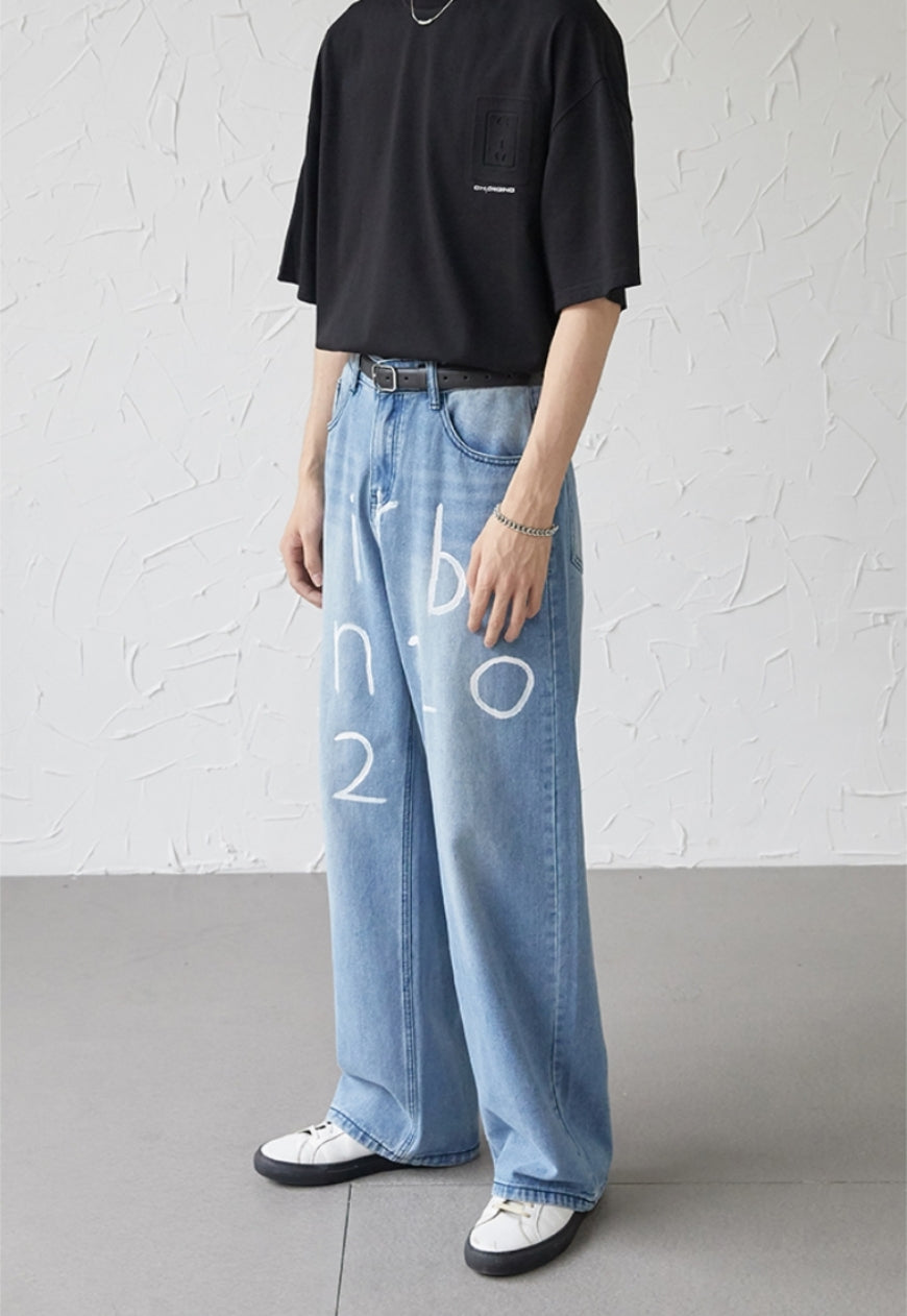 UZIP DESIGN Men's text design jeans