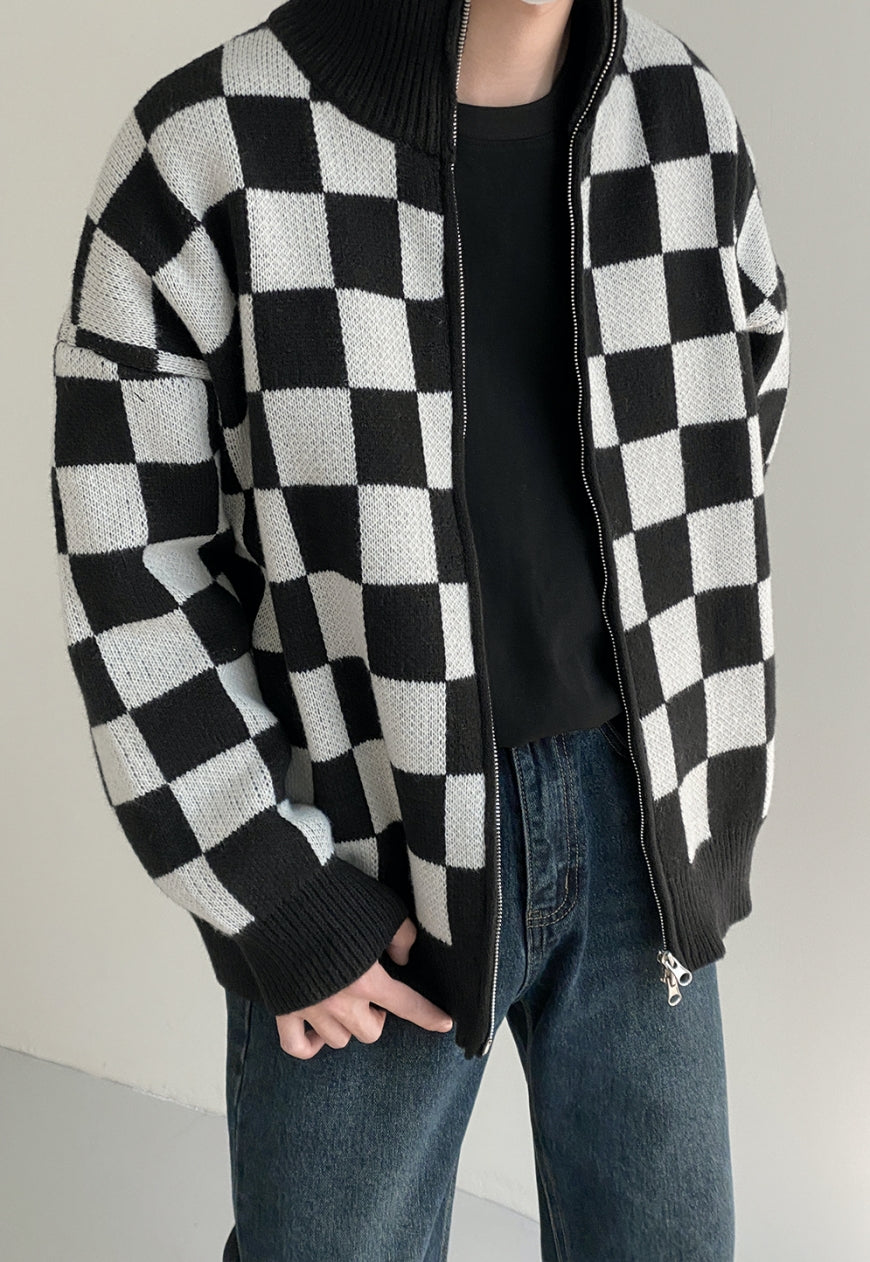 UZIP DESIGN Men's Checkerboard Knit Cardigan