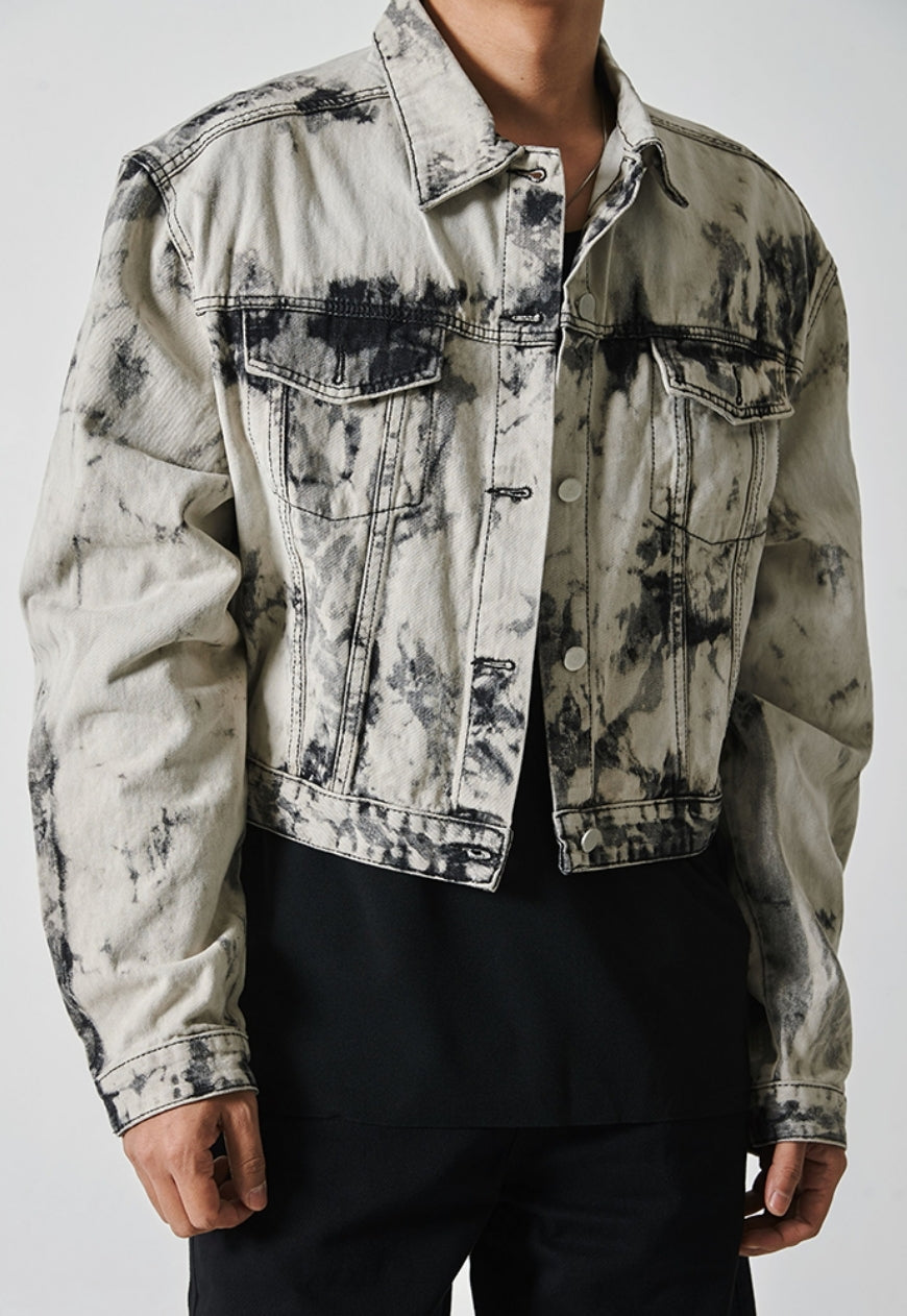 Men's tie-dye vintage denim jacket