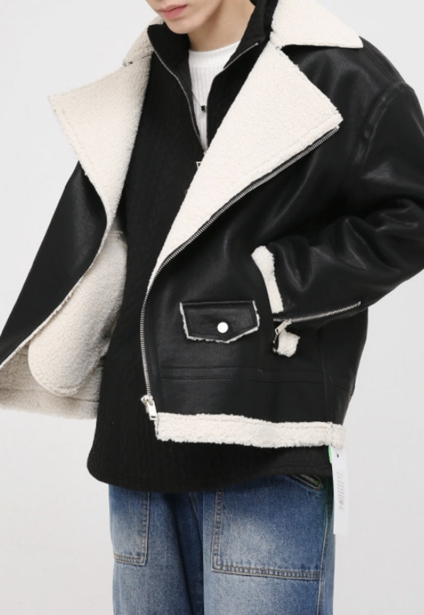 Men's PU Leather Warm Vintage Outer Jacket