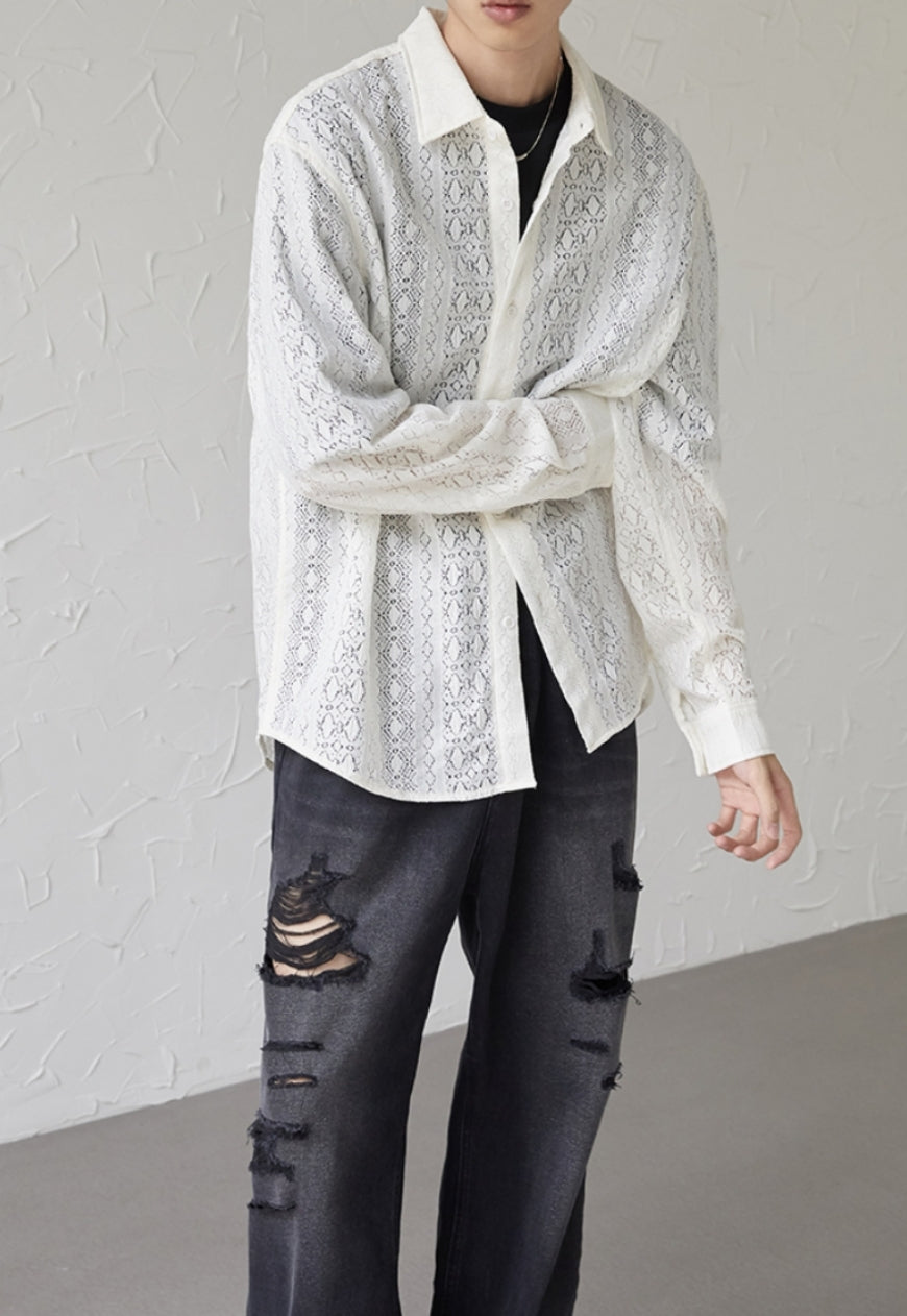 UZIP DESIGN Men's color cutout pattern shirt