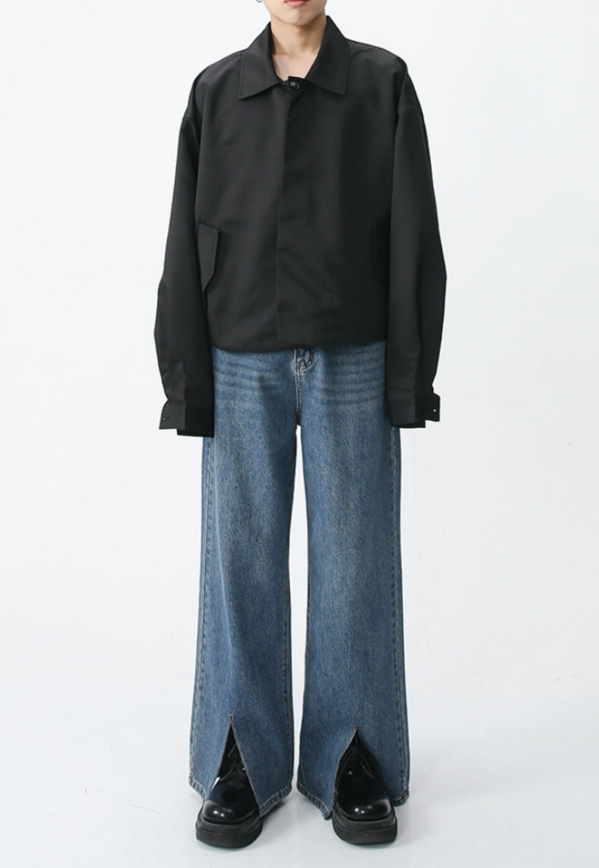 Men's slit denim trousers
