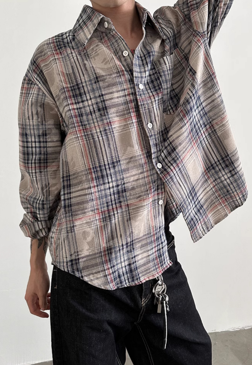 Men's Camouflage plaid long-sleeved shirt