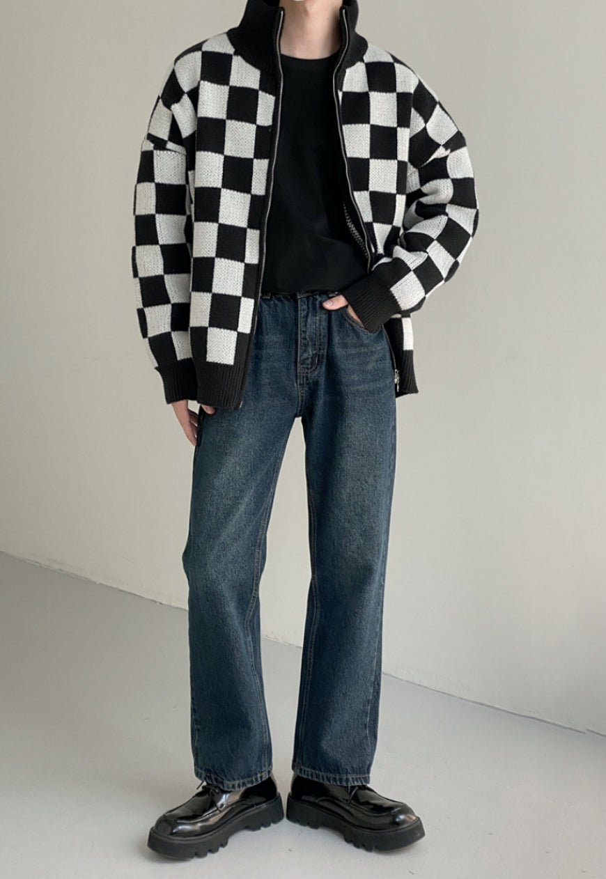 UZIP DESIGN Men's Checkerboard Knit Cardigan