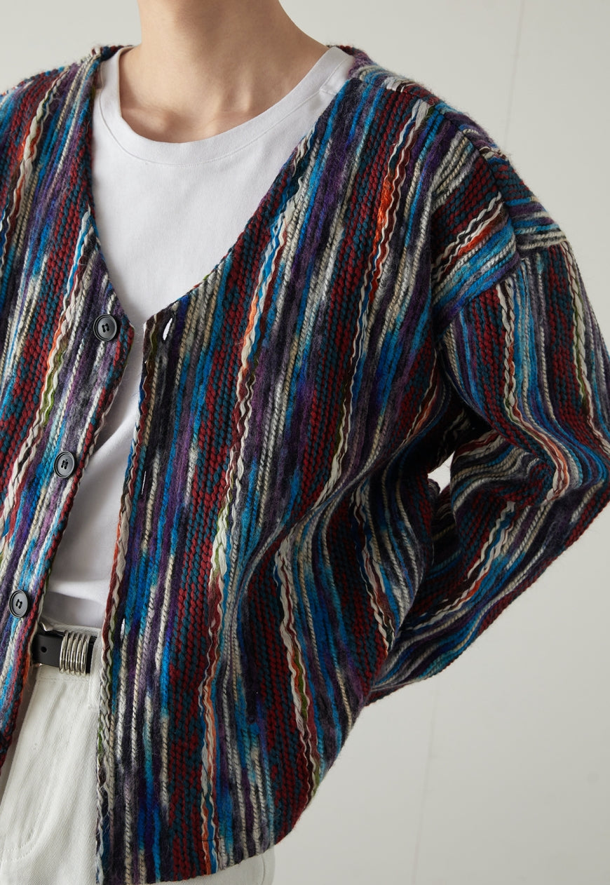 MEN'S Retro V-neck colorful striped jacket