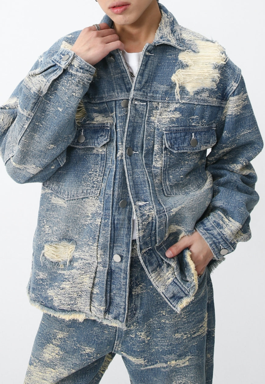 Men's Frayed Denim Jeans Jacket