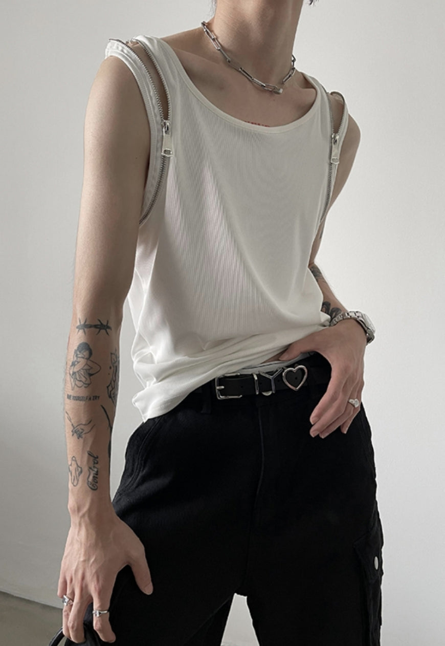 UZIP DESIGN Men's Double Zip Strap Tank Top