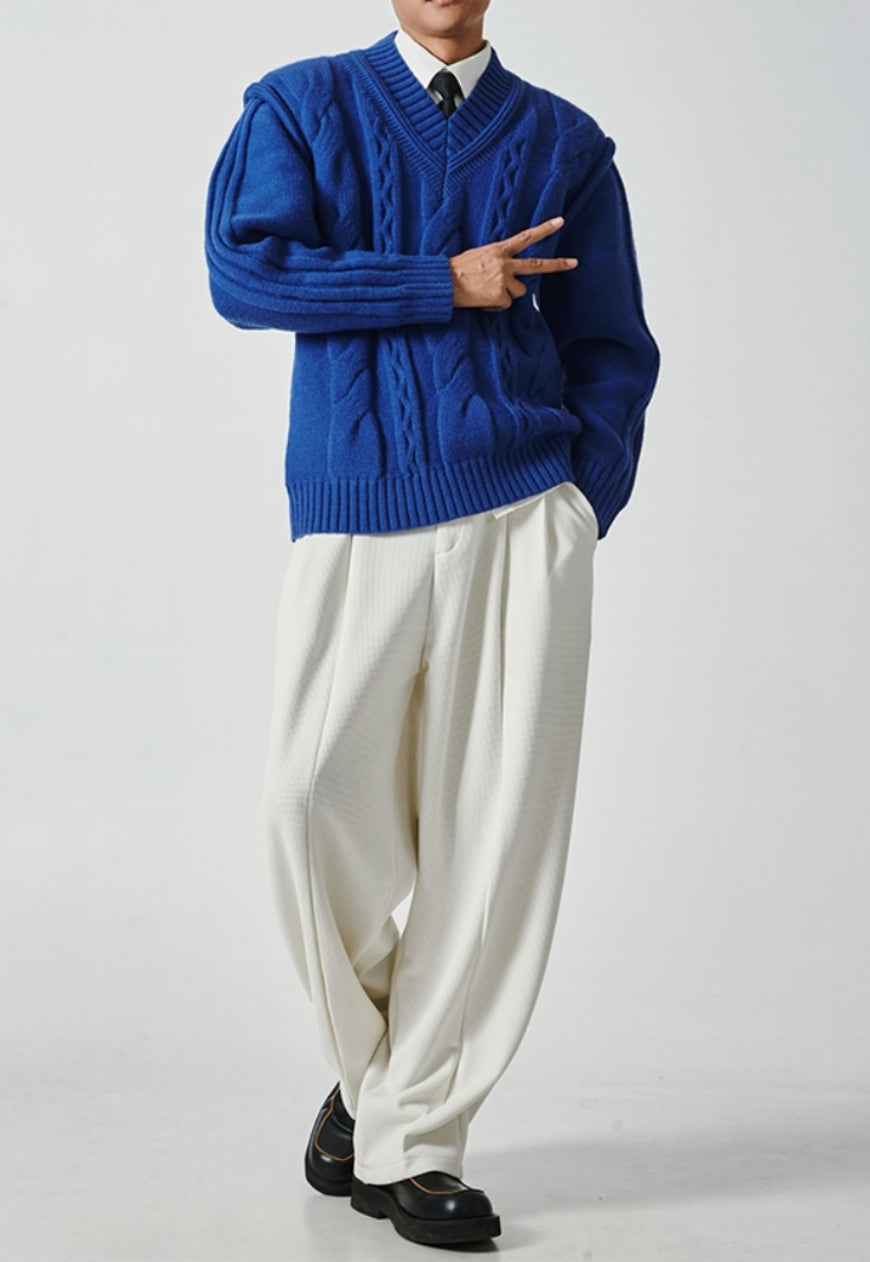 Men's V-neck linen pattern sweater