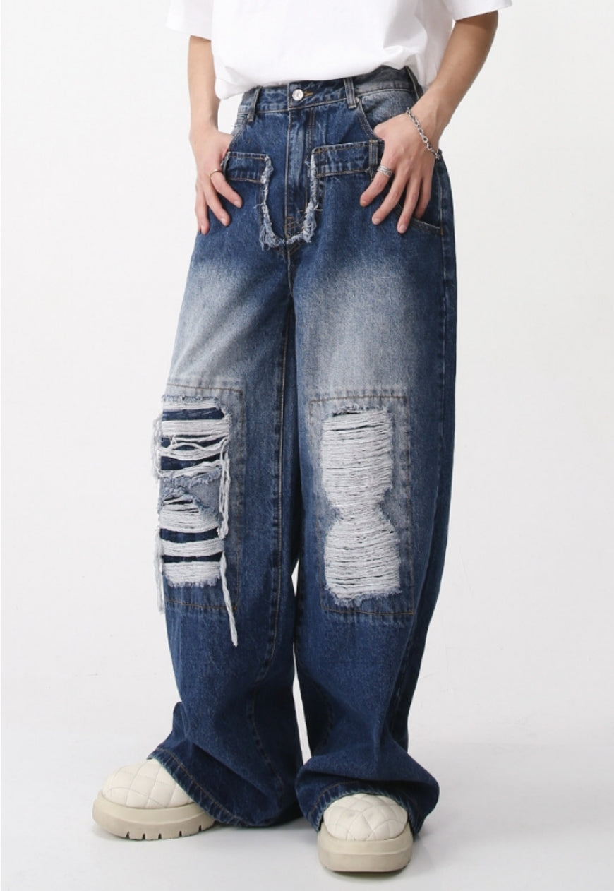 Unisex ripped denim trousers