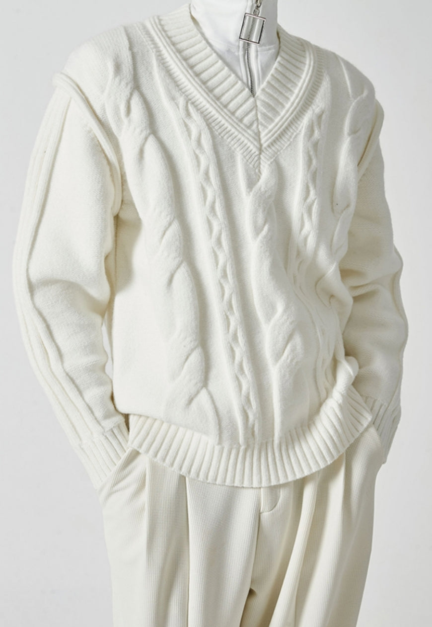 Men's V-neck linen pattern sweater