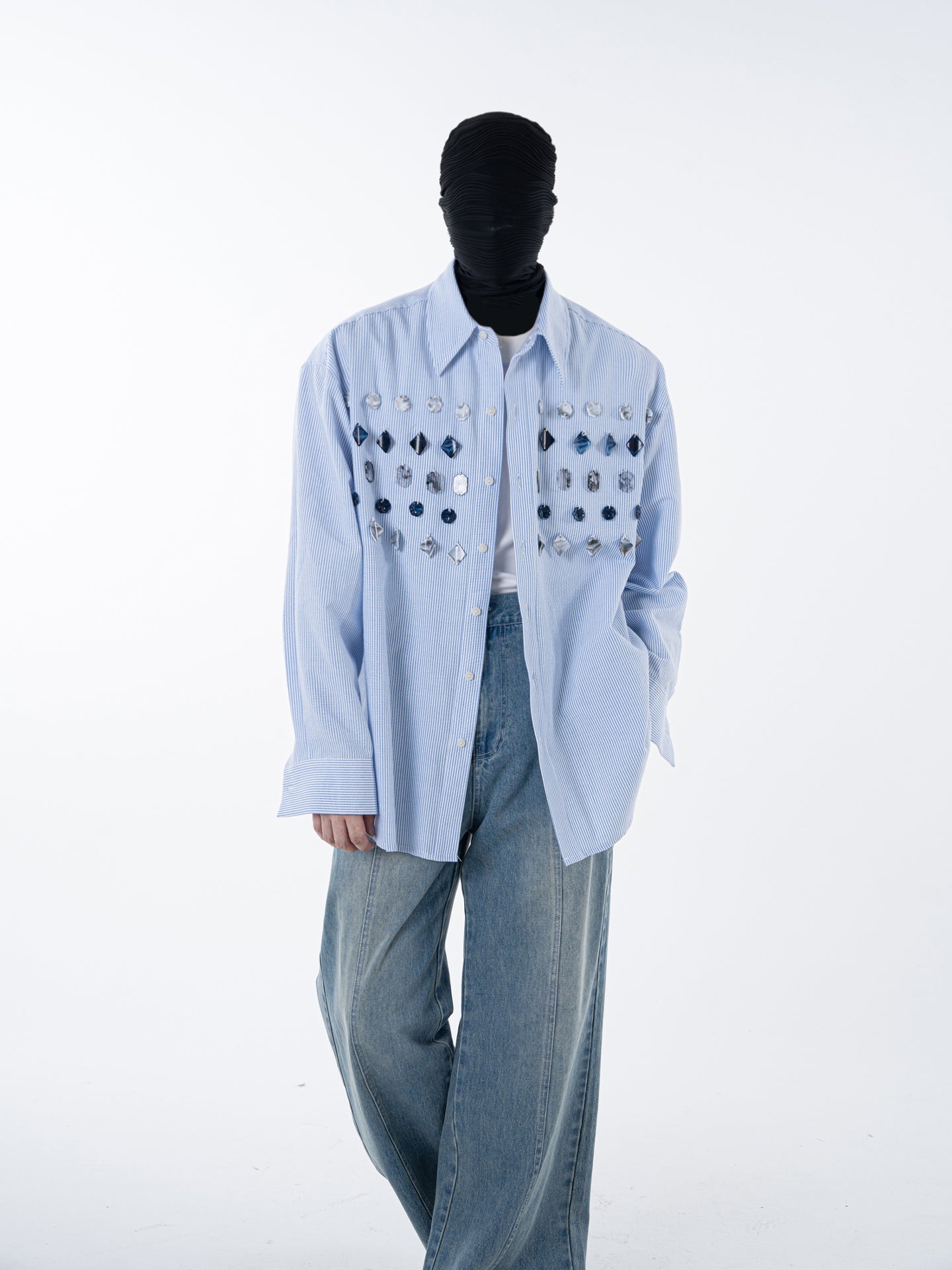 Men's luxury imitation jade striped shirt