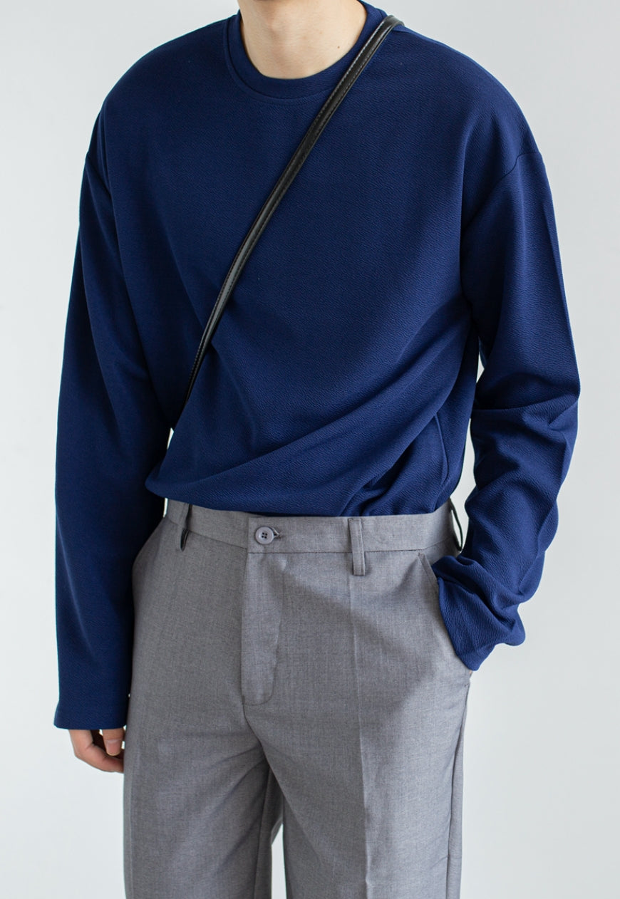 Men's Spring solid color round neck t-shirt