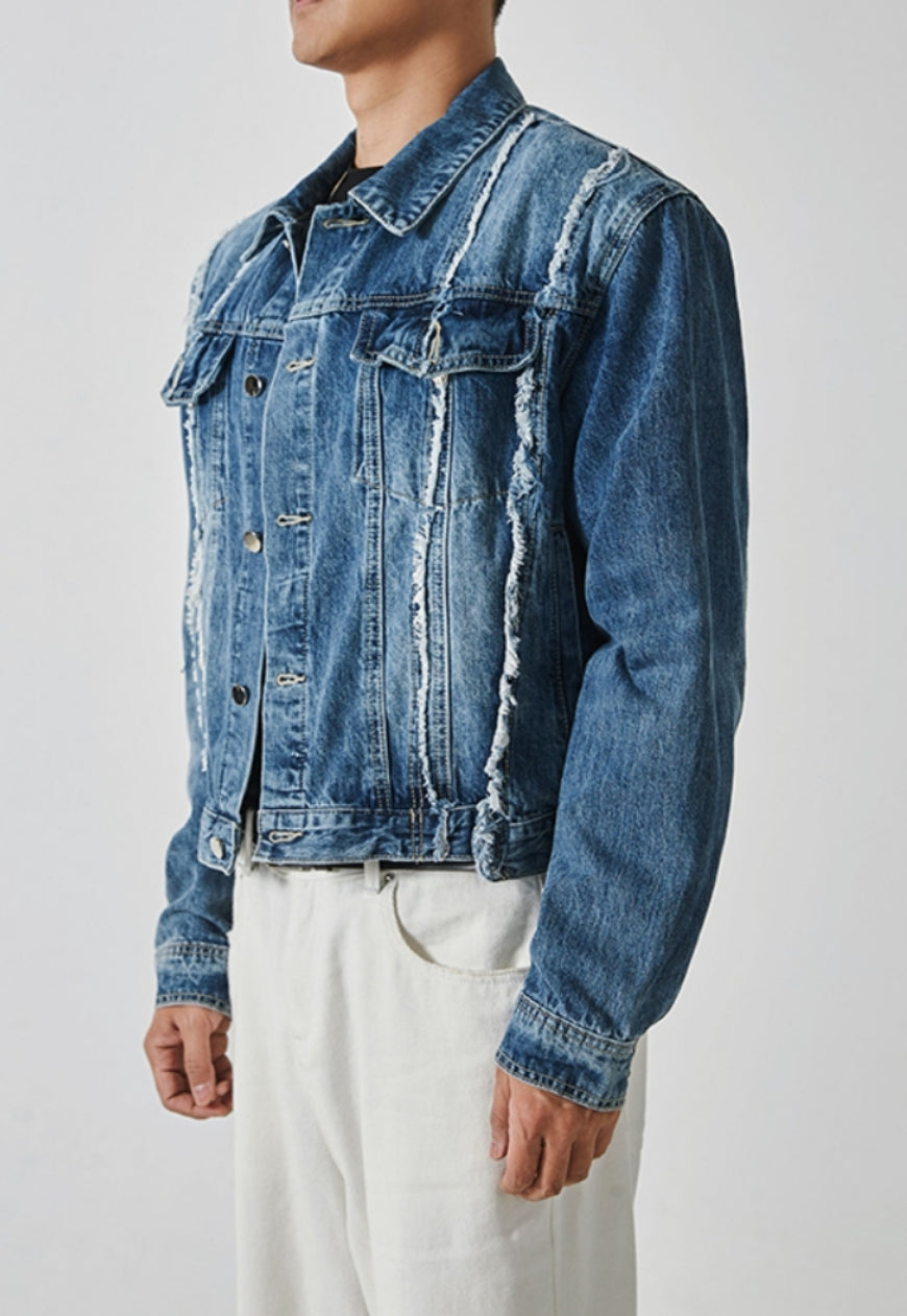 Men's Statement fringe design denim jacket