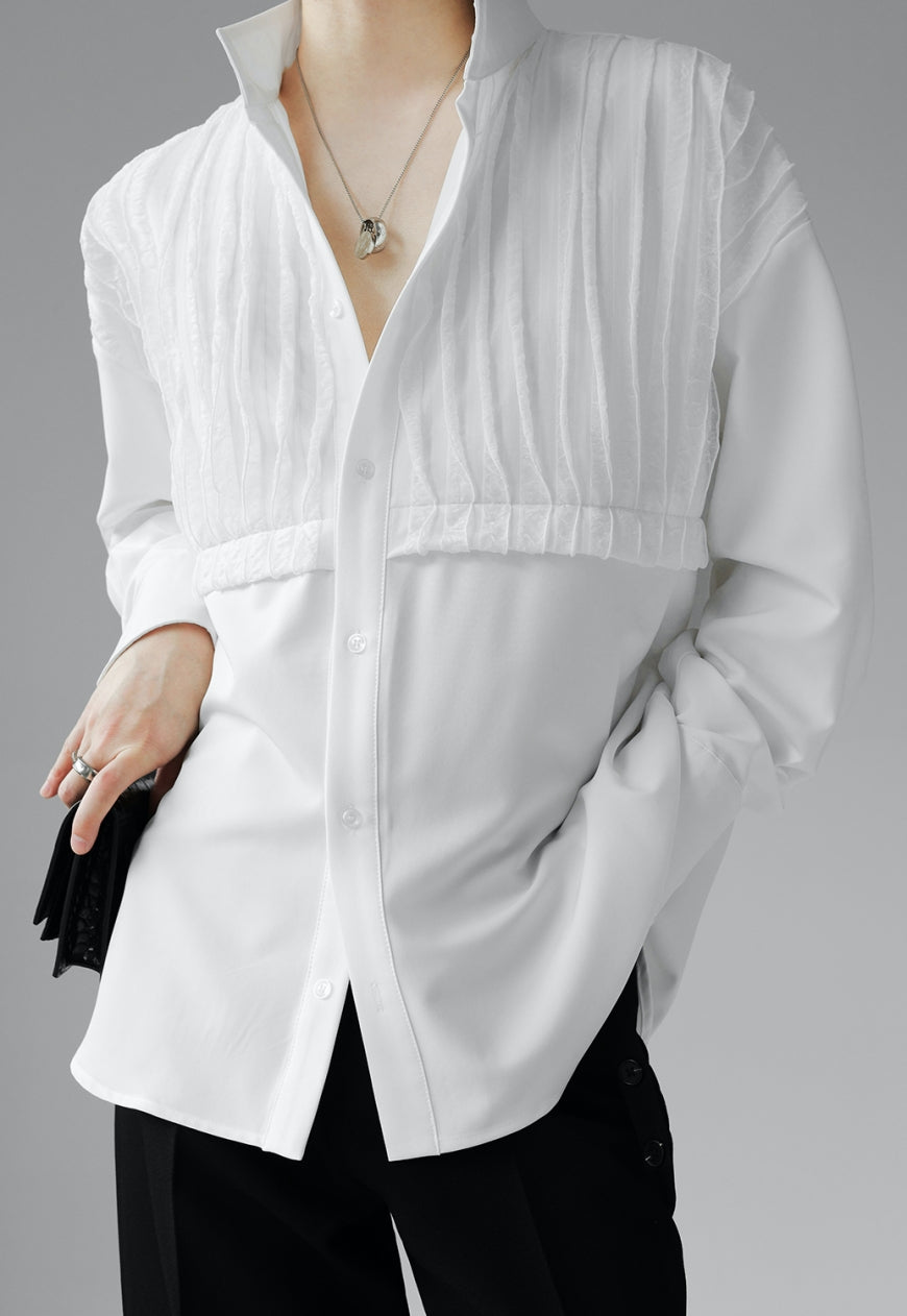 UZIP DESIGN Men's pleated technology long-sleeved shirt