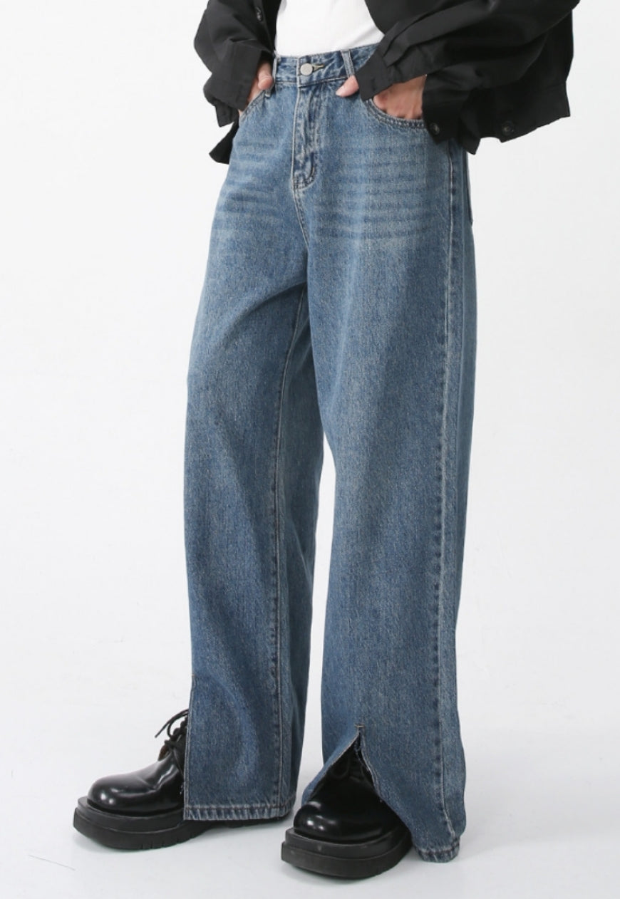 Men's slit denim trousers
