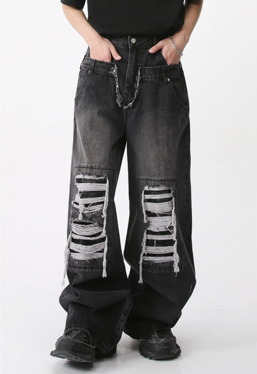 Unisex ripped denim trousers
