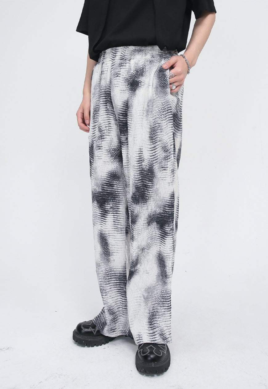 UZIP DESIGN Unisex tie-dye pleated slit trousers